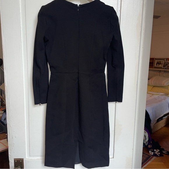 J. Crew Long Sleeved Black Dress with Black and Navy Leather Front 00 - Picture 4 of 12